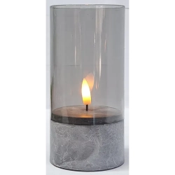 Świeca wkład LED 15x7cm żywy płomień w osłonie z szarą podstawą 2xAAA