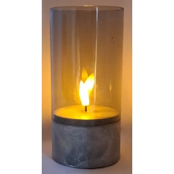 Świeca wkład LED 15x7cm żywy płomień w osłonie z szarą podstawą 2xAAA