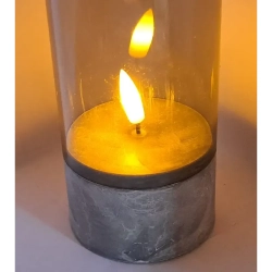 Świeca wkład LED 15x7cm żywy płomień w osłonie z szarą podstawą 2xAAA