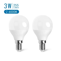 2 x Żarówka LED mała kulka mleczna E14 3W zimna 255LM