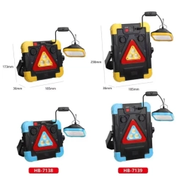 Trójkąt ostrzegawczy LED z funkcją lampy roboczej. Solarny 4 tryby 1500LM.