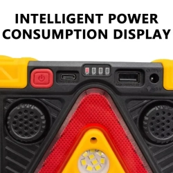 Trójkąt ostrzegawczy LED z funkcją lampy roboczej. Solarny 4 tryby 1500LM.