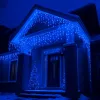 Lampki choinkowe sople 300 LED z flashem niebieskie gruby kabel zewnętrzne i wewnętrzne