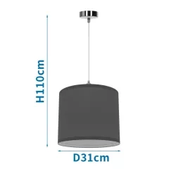 Lampa wisząca z szarym abażurem tkaninowym E27 bez żarówki — zdjęcie 3