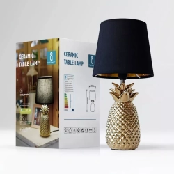 Ceramiczna lampa stołowa z trzonkiem E14 do przytulnego wnętrza - złoty ceramiczny ananas