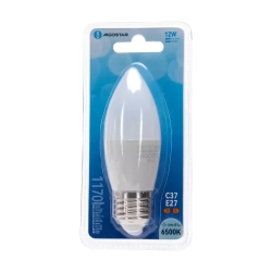 Żarówka LED świeczka C37 E27 12W=81W 1170lm zimna do biura energoszczędna - biała matowa obudowa świeczka