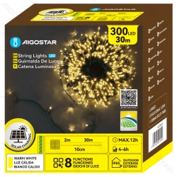 String Lights Solar Flat string lights Linear Dark green cable Warm light 2M+30M 300LED 10cm spacing