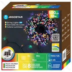String Lights Solar Flat string lights Linear Dark green cable Multi-colored light 2M+50M 500LED 10c