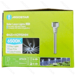 Lampa solarna do trawnika stal nierdzewna 6500K 6 szt. kolorowe opakowanie