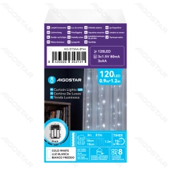 String Lights Battery 3AA Flat string lights Curtain Transparent cable White light 3M+0.9*1.2M 120LED 10cm spacing 8-Function Timer with Auto OFF IP44