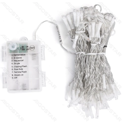 String Lights Battery 3AA Flat string lights Curtain Transparent cable White light 3M+3*1.2M 372LED 10cm spacing 8-Function Timer with Auto OFF IP44