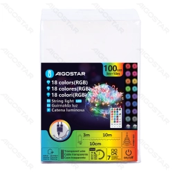 String Lights Low voltage Flat string lights Linear Transparent cable RGB 3M+10M 100LED 10cm spacing 32-key remote control IP44