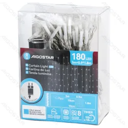 Zewnętrzna kurtyna 0,9x1,8 m 180 LED w 10 soplach zimna barwa do dekoracji na zewnątrz