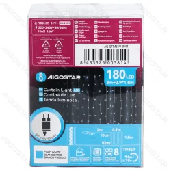 Zewnętrzna kurtyna 0,9x1,8 m 180 LED w 10 soplach zimna barwa do dekoracji na zewnątrz