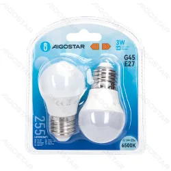 2 x Żarówka LED G45 E27 3W=25W zimna 255lm do biura energoszczędna
