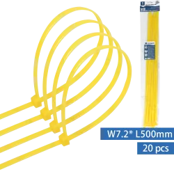 Nylonowe opaski zaciskowe 7,2x500 mm żółte 20 sztuk praktyczne i trwałe