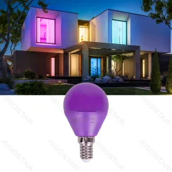 Żarówka LED G45 fioletowa E14 4W mała kulka Aigostar do nastrojowego oświetlenia