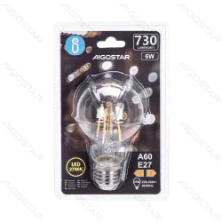 Żarówka LED Filament A60 E27 6W 730lm ciepła do salonu energooszczędna