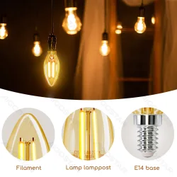 Żarówka LED Filament Bursztynowa C35 E14 4W energooszczędna do przytulnego klimatu
