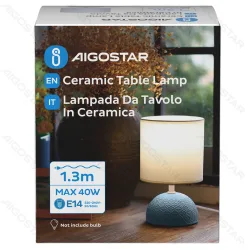Ceramiczna lampa stołowa z trzonkiem E14 do przytulnego wnętrza - jasnoniebieska ceramiczna podstawa z fakturą