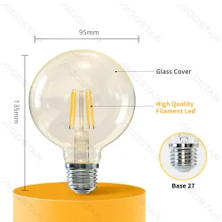 Żarówka LED Filament Bursztynowa G95 E27 6W 600lm ciepła do salonu energiooszczędna