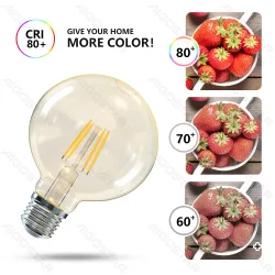 Żarówka LED Filament Bursztynowa G95 E27 6W 600lm ciepła do salonu energiooszczędna