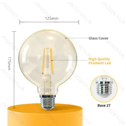 Żarówka LED Filament Bursztynowa G125 E27 8W 720lm 2200K Aigostar do przytulnego klimatu