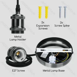 Metalowa oprawka żarówki E27 z przewodem 2x0,75mm² 1 m czarna praktyczna i trwała