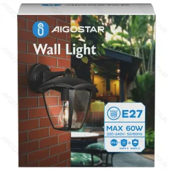 Lampa ścienna vintage czarna z gwintem E27 do przytulnego wnętrza - czarna lampa z przezroczystym kloszem i daszkiem