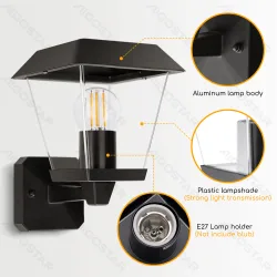Lampa ścienna vintage czarna bez źródła światła z gwintem E27