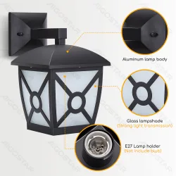 Lampa ścienna vintage czarna z gwintem E27 do przytulnego wnętrza - czarna lampa z geometrycznym wzorem na kloszu