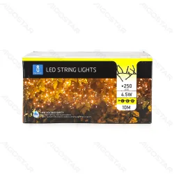 Zewnętrzne lampki choinkowe łańcuch 250 LED ciepłe 5 m do przytulnego klimatu