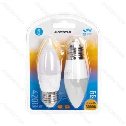 2 x żarówka LED świeczka C37 E27 4,9W 420lm ciepła barwa do salonu energooszczędna