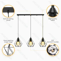 Żelazna lampa wisząca Aigostar z trzema oprawkami E27 do salonu