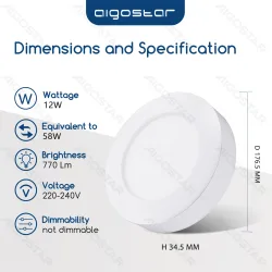 Panel natynkowy LED 12W E6 ciepły 1190lm Aigostar do przytulnego wnętrza