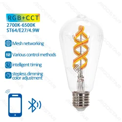 Inteligentna żarówka Bluetooth Mesh ST64 E27 4,9W 490lm RGB+CCT do salonu