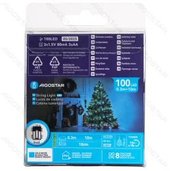 Lampki choinkowe 100 LED 10 m na 3 baterie AA zimne światło do dekoracji