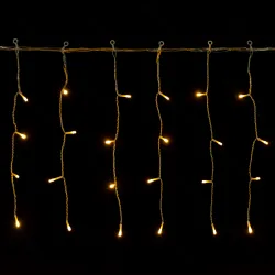 String Lights Battery 3AA Flat string lights Icicle flush Transparent cable Warm light 3M+10M*0.4M 200LED 10cm spacing 8-function timer IP44