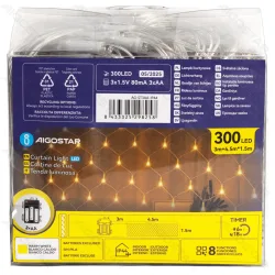 Lampki choinkowe siatka 300 LED ciepłe 4,5x1,5 m na 3 baterie AA do przytulnego klimatu