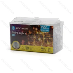 Lampki choinkowe 100 LED ciepła biel 10 m na 3 baterie AA praktyczne oświetlenie świąteczne