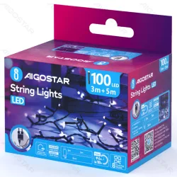 Sznur 5 m 100 LED zimnych lampek choinkowych IP44 z zasilaczem do dekoracji świątecznych