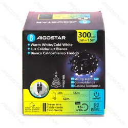 Sznur 15 m 300 LED ciepłych i zimnych lampek IP44 z zasilaczem do dekoracji wnętrz