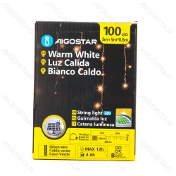 Lampki solarne sople fala 100 LED 5m ciepła biel do przytulnego oświetlenia