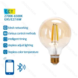 Inteligentna żarówka Bluetooth Mesh G95 6W CCT E27 Aigostar energooszczędna do salonu