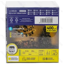 Lampki choinkowe 400 LED na baterie 4AA 20 m ciepłe światło do przytulnego klimatu