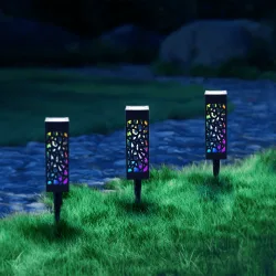 Słupek ażurowy kolorowy lampion solarny ogrodowy led 18x6x6cm czarny
