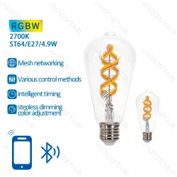 2 x Inteligentna żarówka Bluetooth Mesh ST64 4,9W RGBW Aigostar energooszczędna do salonu