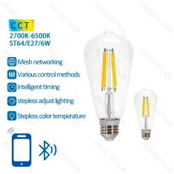 Smart żarówka ST64 E27 6W CCT Bluetooth mesh 2 sztuki przezroczysta energooszczędna