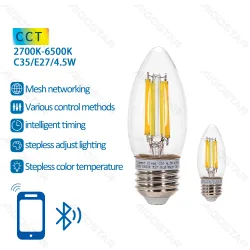 2 x Inteligentna żarówka Bluetooth Mesh C35 4.5W E27 2700-6500K energooszczędna do salonu i biura