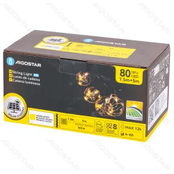 Solarny girlanda ogrodowa 5m 10 kul 80 LED ciepła do przytulnego klimatu